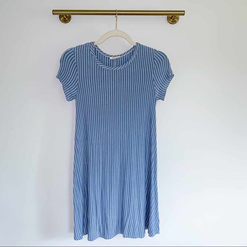 Baby Blue Pinstripe T-Shirt Dress